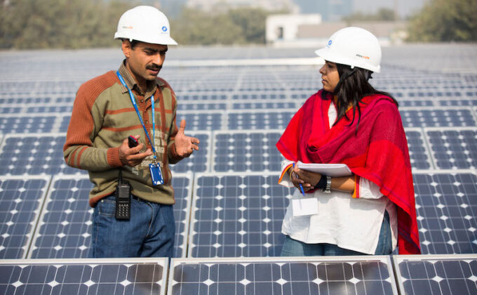 Workers with Solar Panels