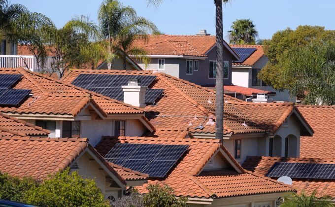 Solar panels on rooftops in California