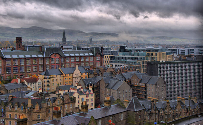 old and newer buildings in European city