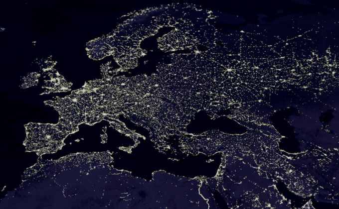 Europe at night from the sky|Europe at night from the sky