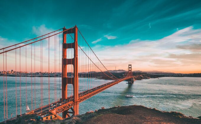 Golden Gate Bridge against dramatically colored sky