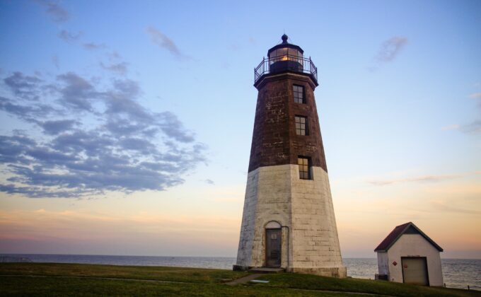 Point Judith lighthouse blue sky|Point Judith lighthouse blue sky|Point Judith lighthouse blue sky|top of old lighthouse blue sky