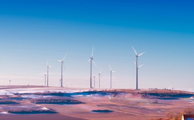 wind turbines on open land