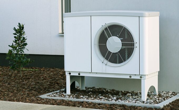 heat pump against modern house