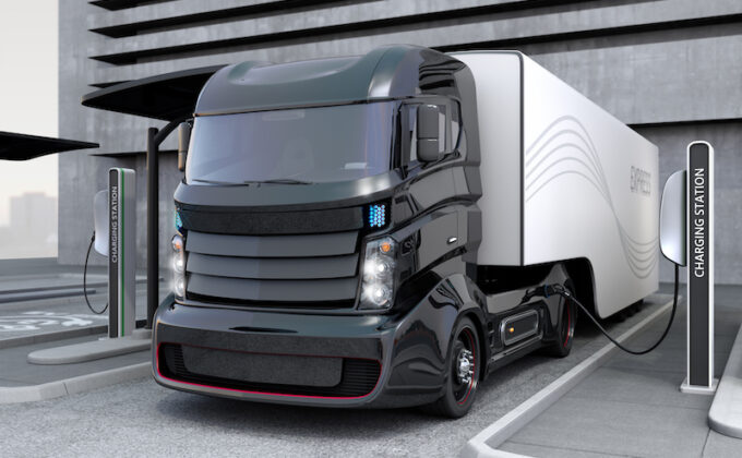 hybrid electric truck at charging station|Hybrid electric truck at charging station|Hybrid electric truck at charging station