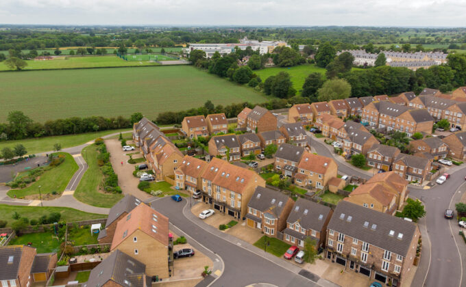 Aerial view of residential housing in North Yorkshire