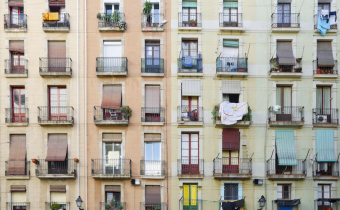 Facade of old apartment building in Barcelona