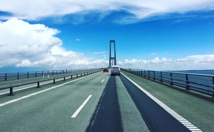 roadway of long bridge over water