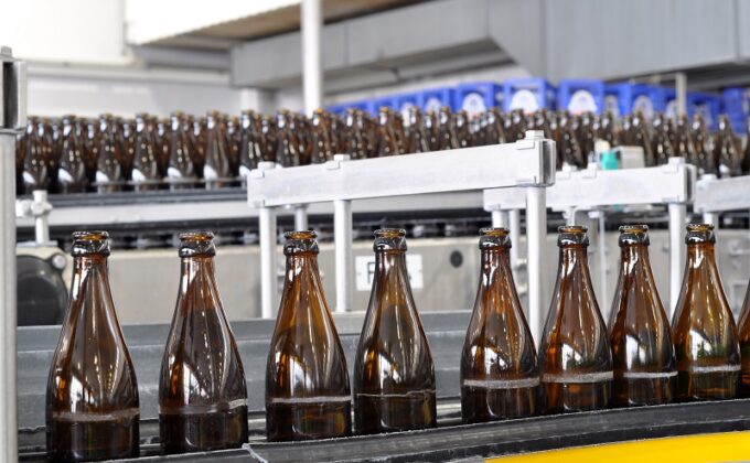 empty bottles at bottling plant