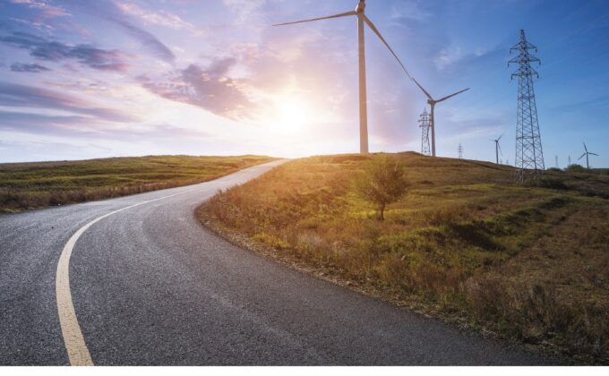 wind turbines and road