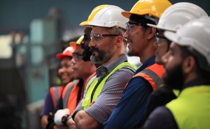 Workers in hard hats