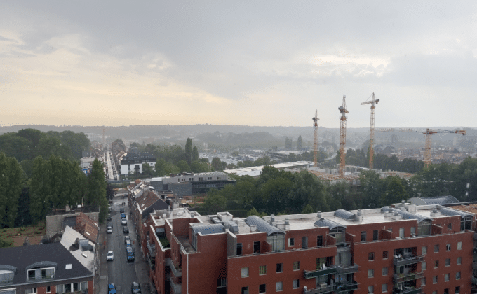 Aerial view over a residential neighborhood in Brussels