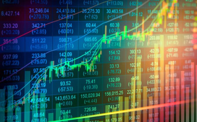 Screen with stock market graphic