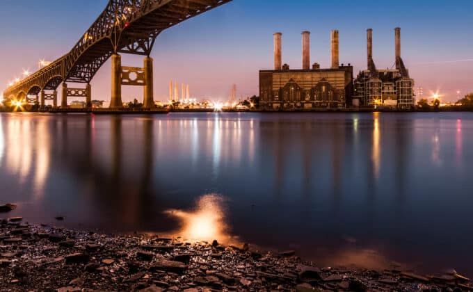 Power plant, bridge and harbor