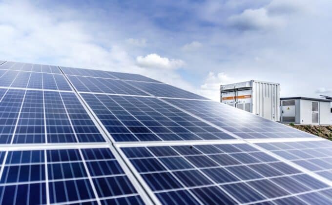 Photovoltaic solar panels plant ground mounted with central inverters