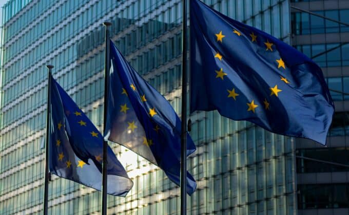 European flags in front of building